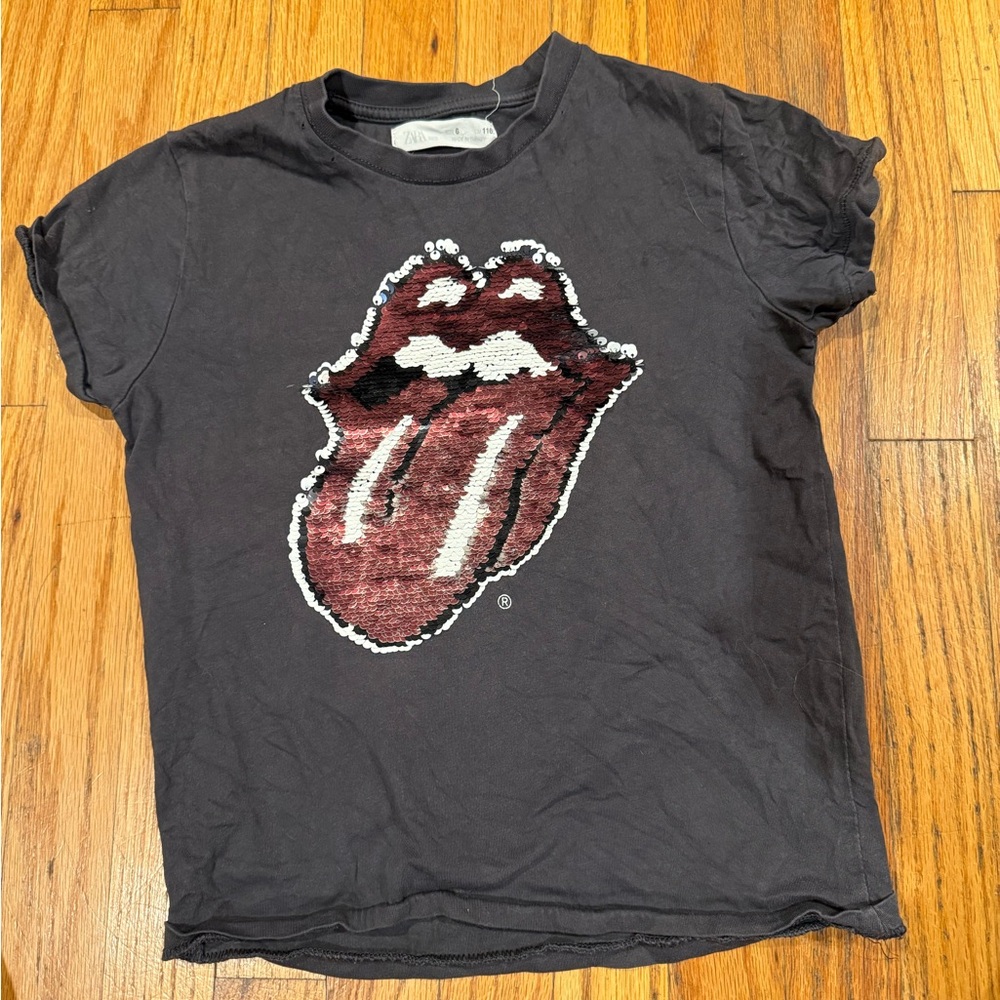 Zara Kids Black Tee with Bold Red Graphic
